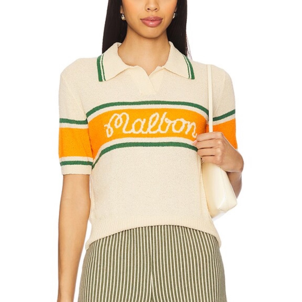 Malbon Golf Jade Polo Sweater Custard Orange Green Polo Top